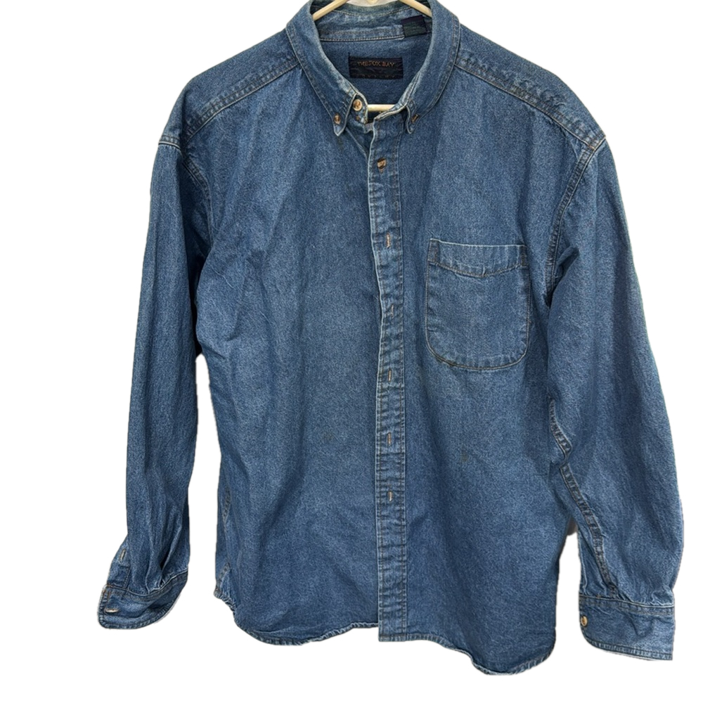 The Fox Bay Company Denim Long Sleeve Button Up Shirt Blue Size Men's Large - Picture 2 of 6